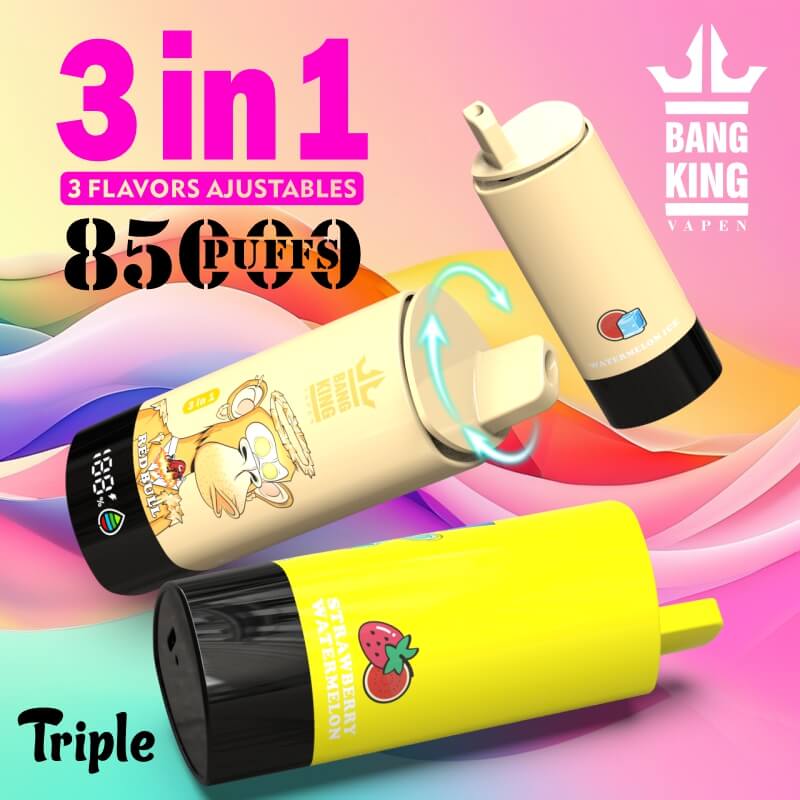 Bang King Triple 85000 Puffs Vape | 3-in-1 Flavor, 45ML E-liquid, Type-C Rechargeable, 3%or5% Nicotineベイプ | 3-in-1フレーバー、45ML Eリキッド、Type-C充電式、3%,5%ニコチン