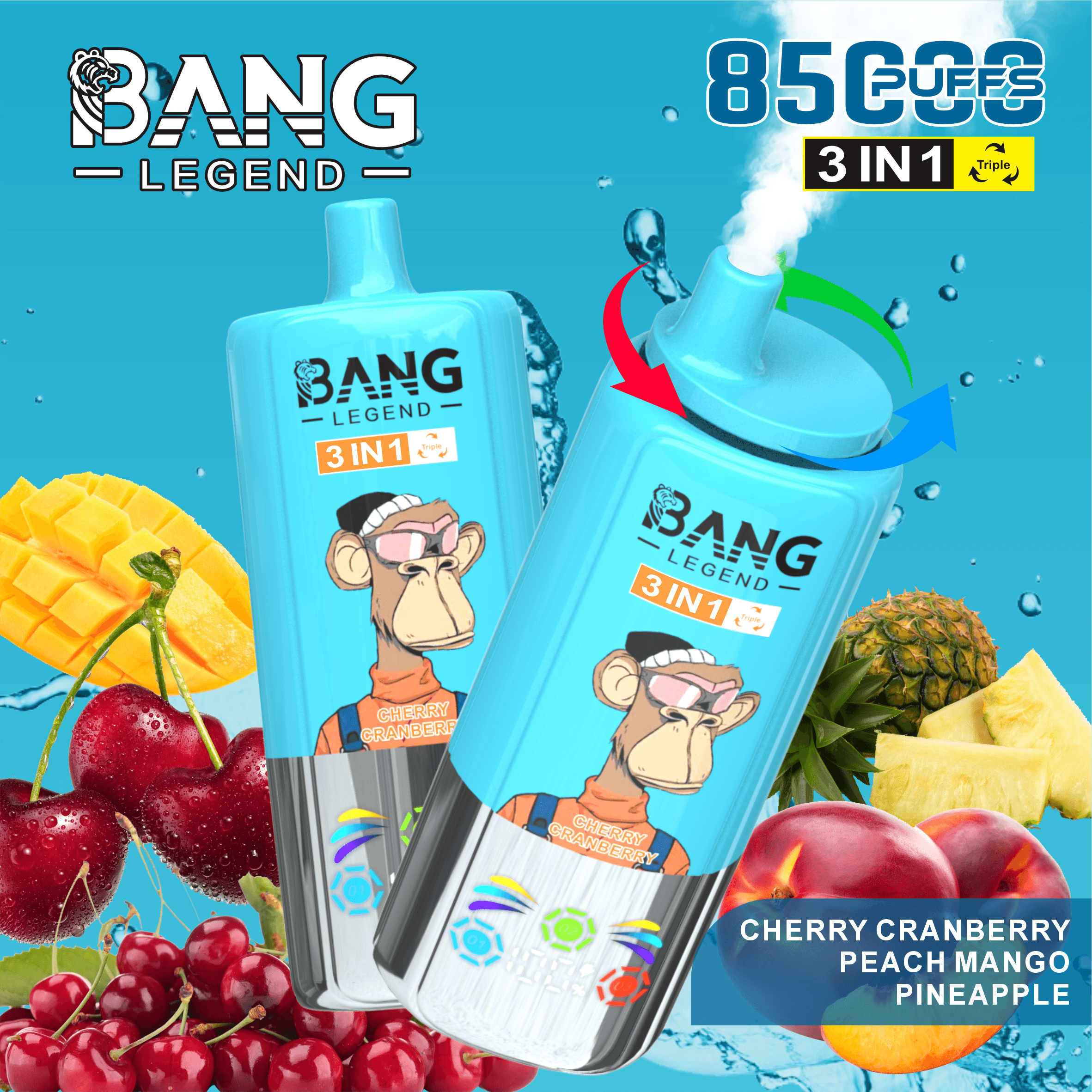 Bang Leader 85K Puffs Disposable Vape 3-in-1 Flavor Switch | Smart Display Monkey Design3種類フレーバー切替可能 使い捨てVAPE｜スマートディスプレイ付き モンキーデザイン