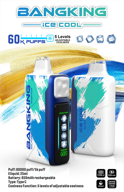 Bang King Ice Cool 60000 Puffs Vape – 5-Level Adjustable Coolness, Mesh Coil, Long-Lasting Performance5 段階で調整可能な冷たさ、メッシュコイル、長期にわたるパフォーマンス