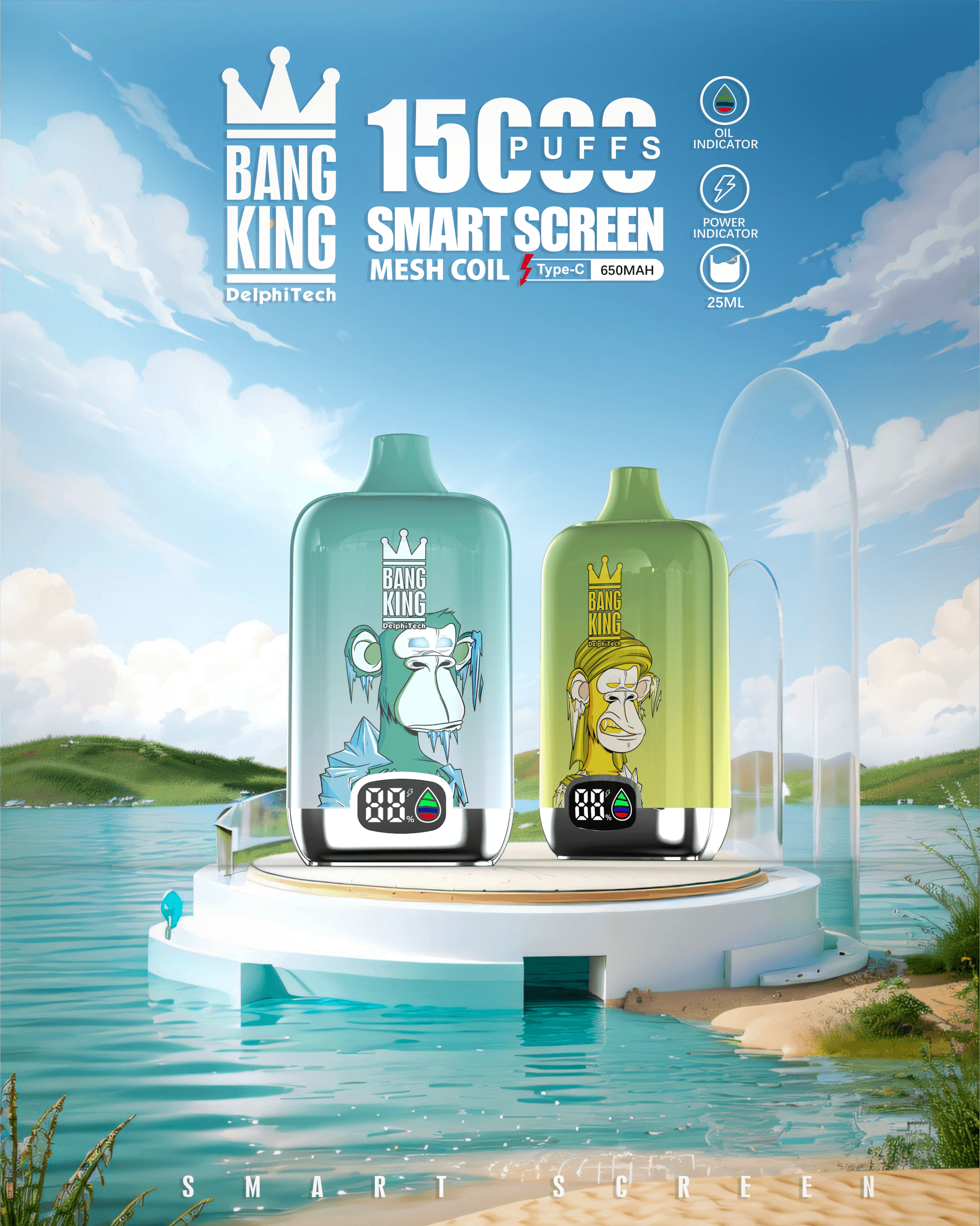 Bang King Smart screen 15000 puffs Disposable Vapeマートスクリーン 15000回吸引 使い捨てベイプ