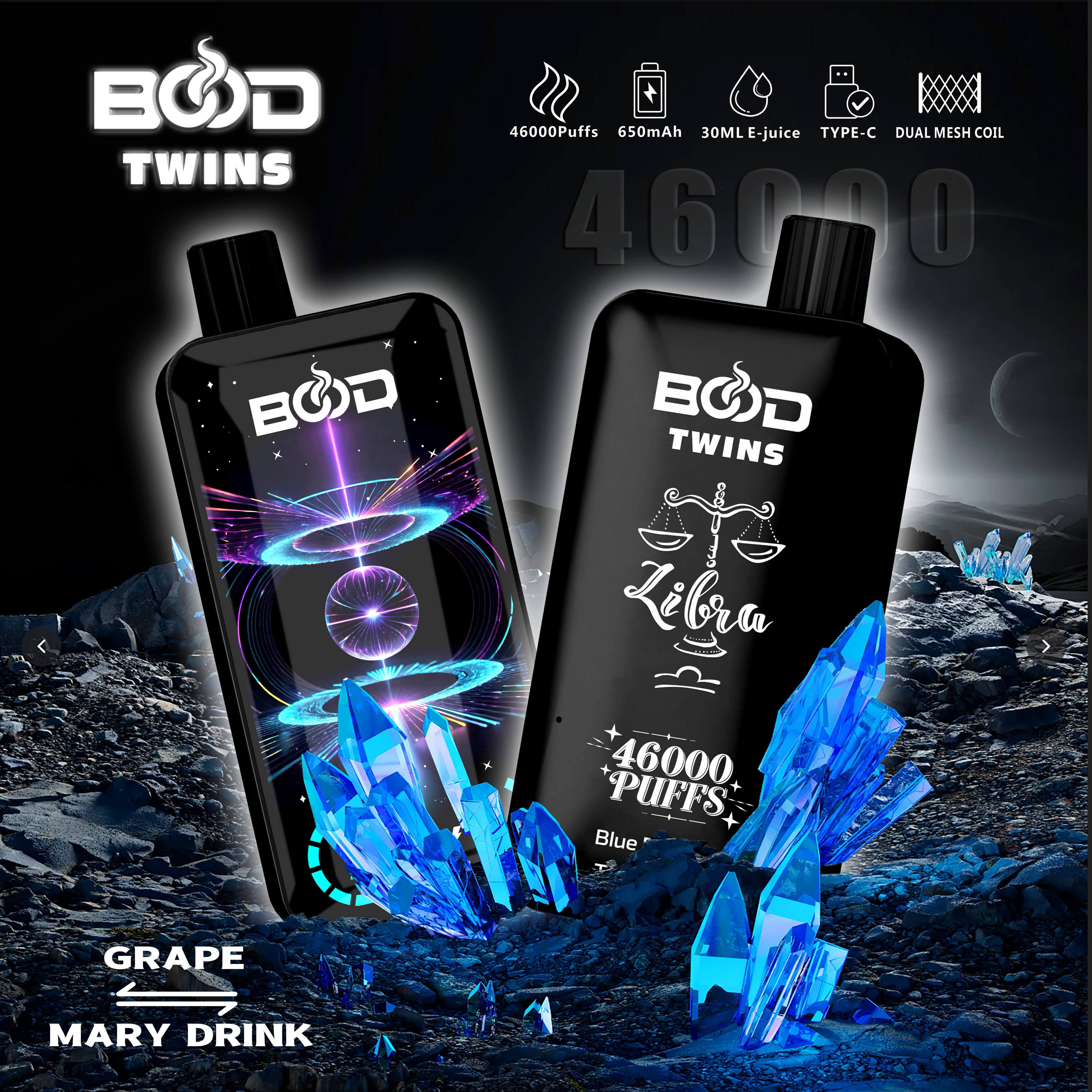 BOOD46000puffs double flavor with screenスクリーン付きダブルフレーバーニコチン3％