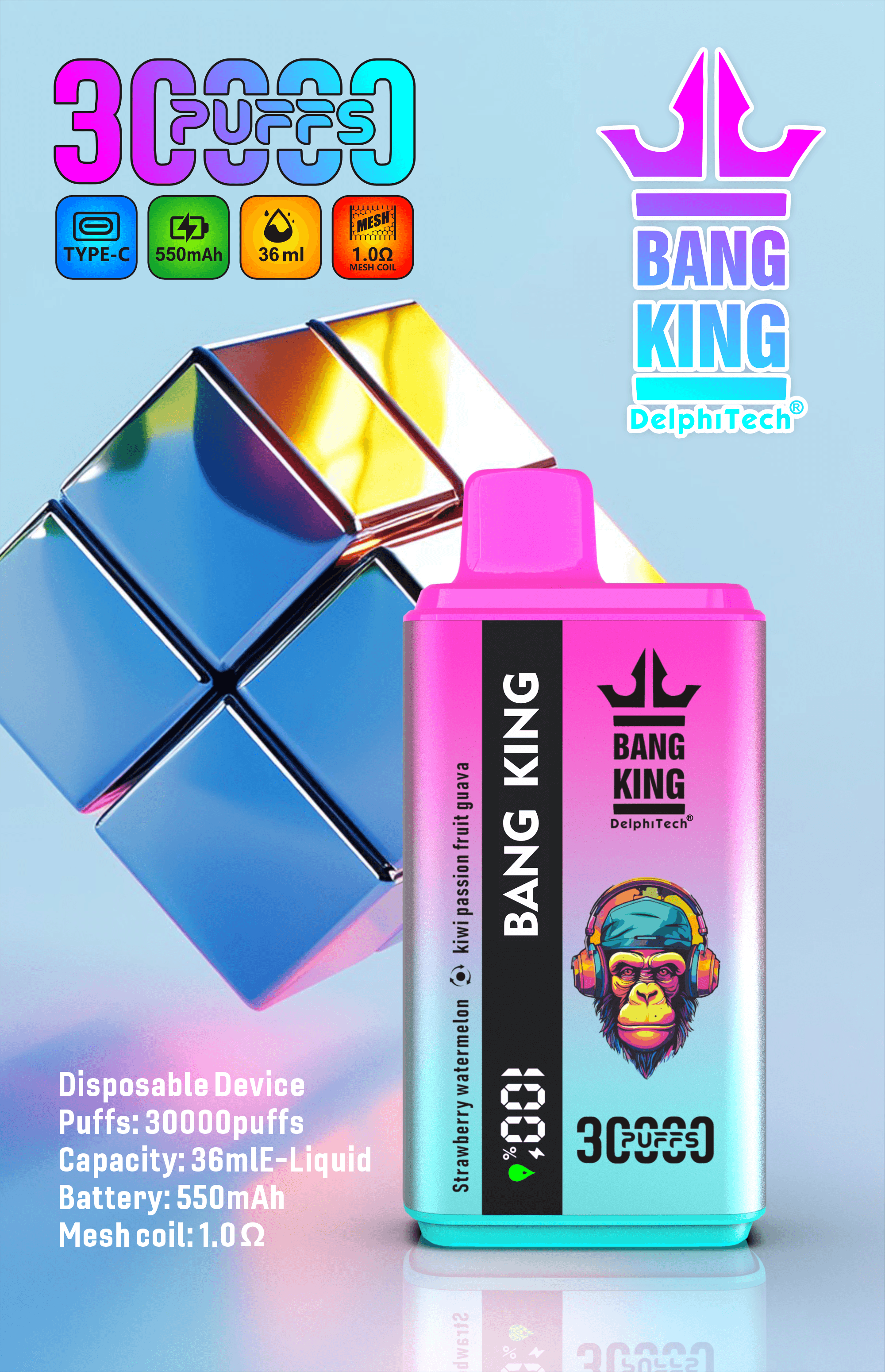 Bang King 30K Vape Dual Flavor 30000 Puffs Vape Smart Screen デュアルフレーバー使い捨て電子タバコ（最大30,000回吸引）スマートディスプレイ搭載