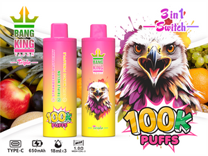 Bang King Triple 100000 Puffs Vape – 3 Oil Tanks Triple Flavor System Mesh Coil Type-C Recharge 3%or5% Nicotine オイルタンクトリプルフレーバーシステムメッシュコイル Type-C リチャージ 3% 5% ニコチン