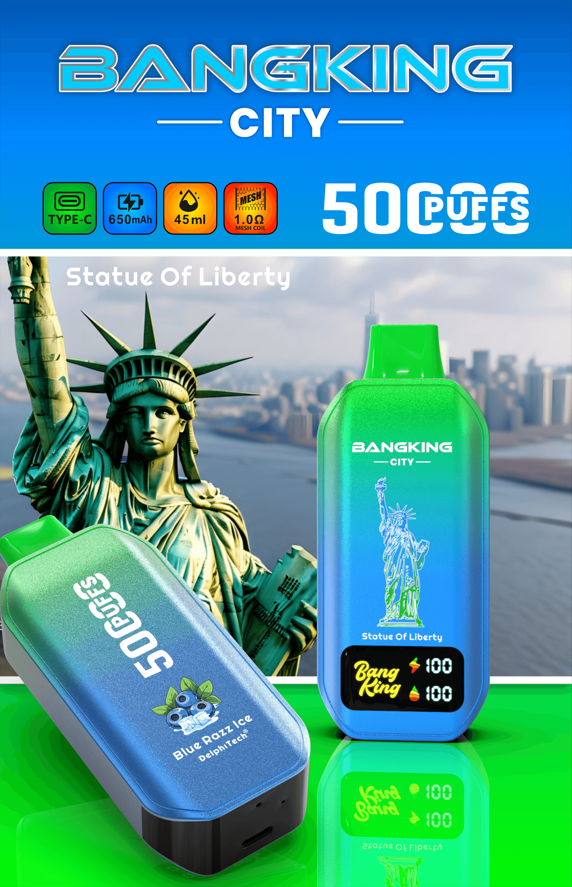 Bang King City 50K 50000 Puffs Vape-BK5-CT 50000パフ世界名著モデル