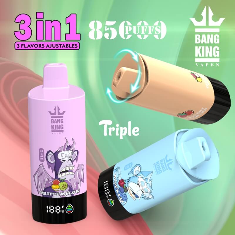Bang King Triple 85000 Puffs Vape | 3-in-1 Flavor, 45ML E-liquid, Type-C Rechargeable, 3%or5% Nicotineベイプ | 3-in-1フレーバー、45ML Eリキッド、Type-C充電式、3%,5%ニコチン