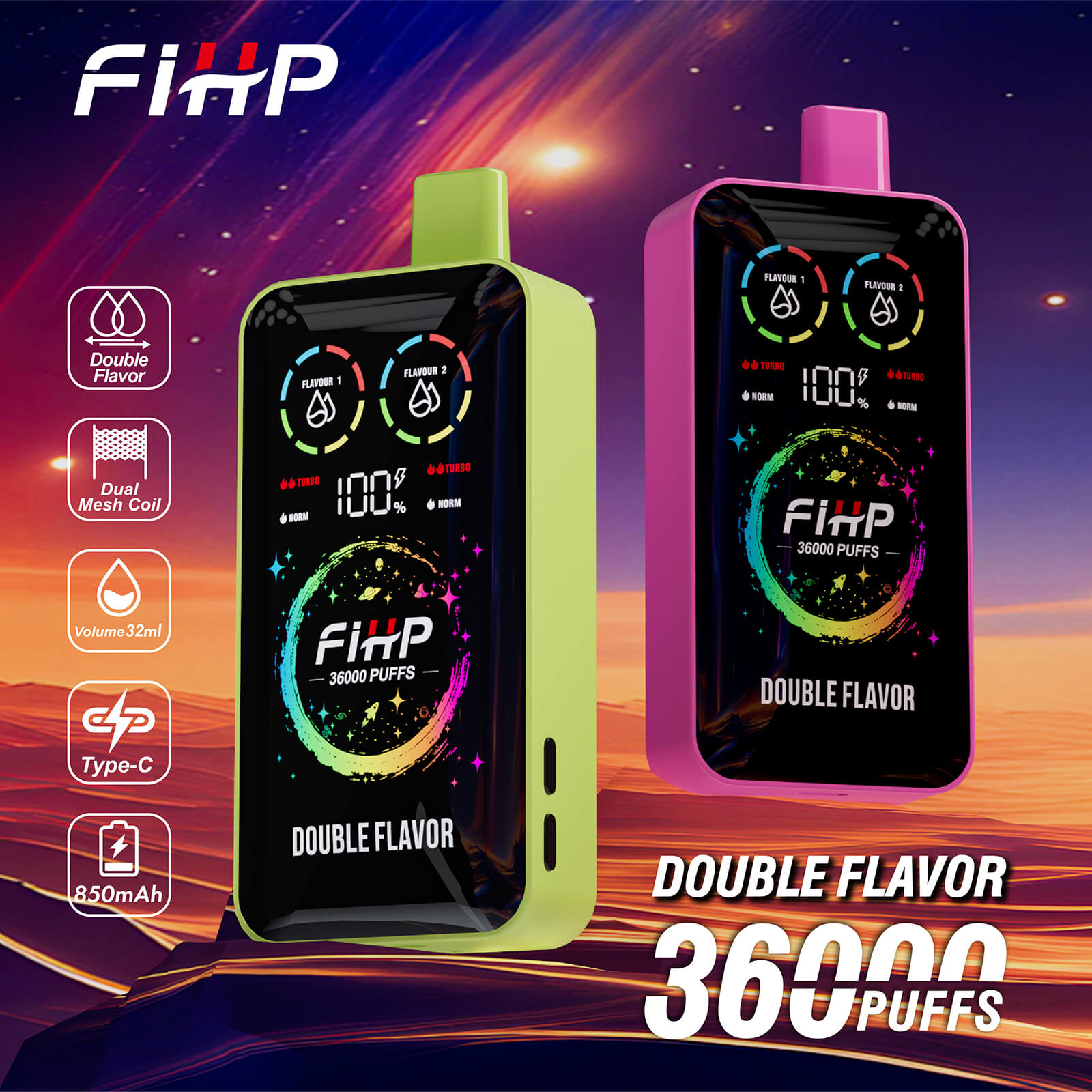 Fihp36000puff double flavor with Screenスクリーン付きダブルフレーバー