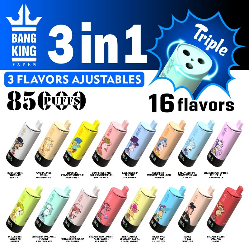 Bang King Triple 85000 Puffs Vape | 3-in-1 Flavor, 45ML E-liquid, Type-C Rechargeable, 3%or5% Nicotineベイプ | 3-in-1フレーバー、45ML Eリキッド、Type-C充電式、3%,5%ニコチン