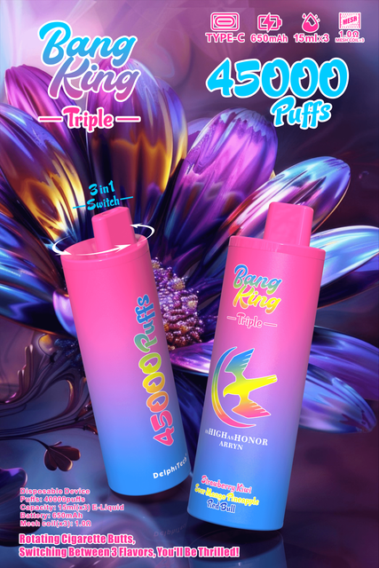 Bang King Triple 45000 Puffs Disposable Vape – Triple Pods (15mL×3), 650mAh Battery, 0%-5% Nicotine使い捨てベイプ – トリプルポッド (15mL×3)、650mAh バッテリー、0%-5% ニコチン