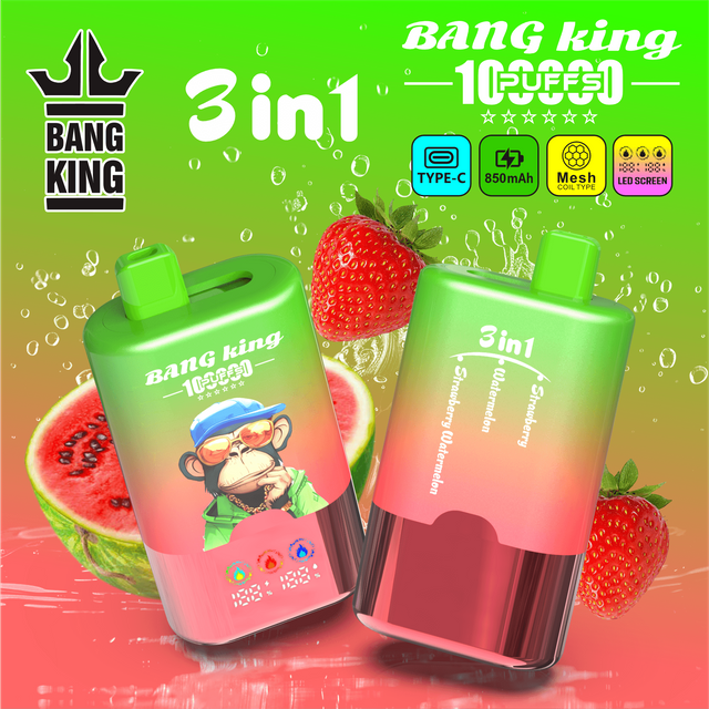 Bang King 100000 Puffs 3-in-1 Vape – LED Screen | 850mAh Rechargeable | Mesh Coil | Type-C Charging | 3%5% Nicotine3-in-1 Vape – LED スクリーン | 850mAh 充電式 | メッシュコイル | Type-C 充電 | 0-5% ニコチン