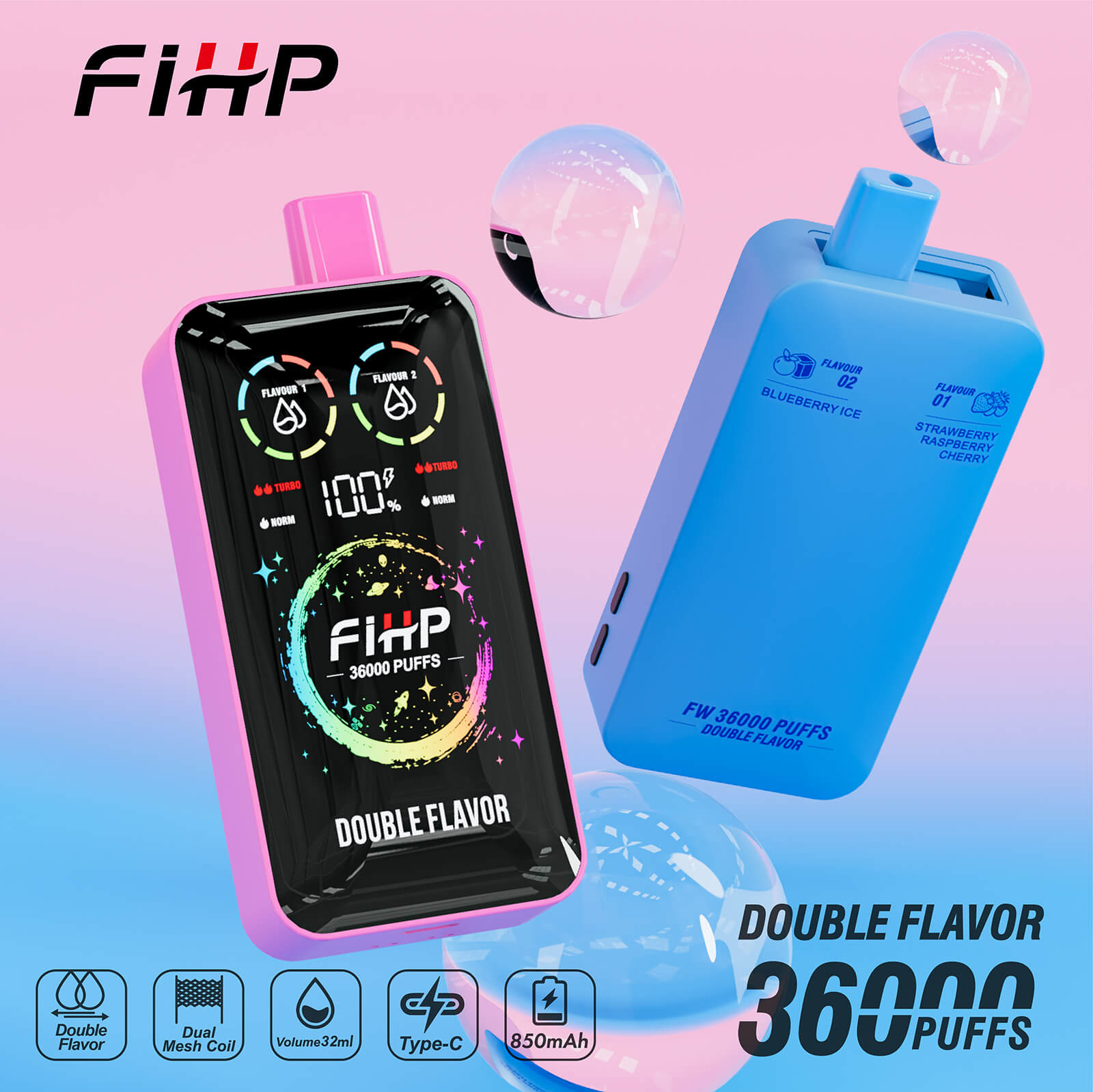 Fihp36000puff double flavor with Screenスクリーン付きダブルフレーバー