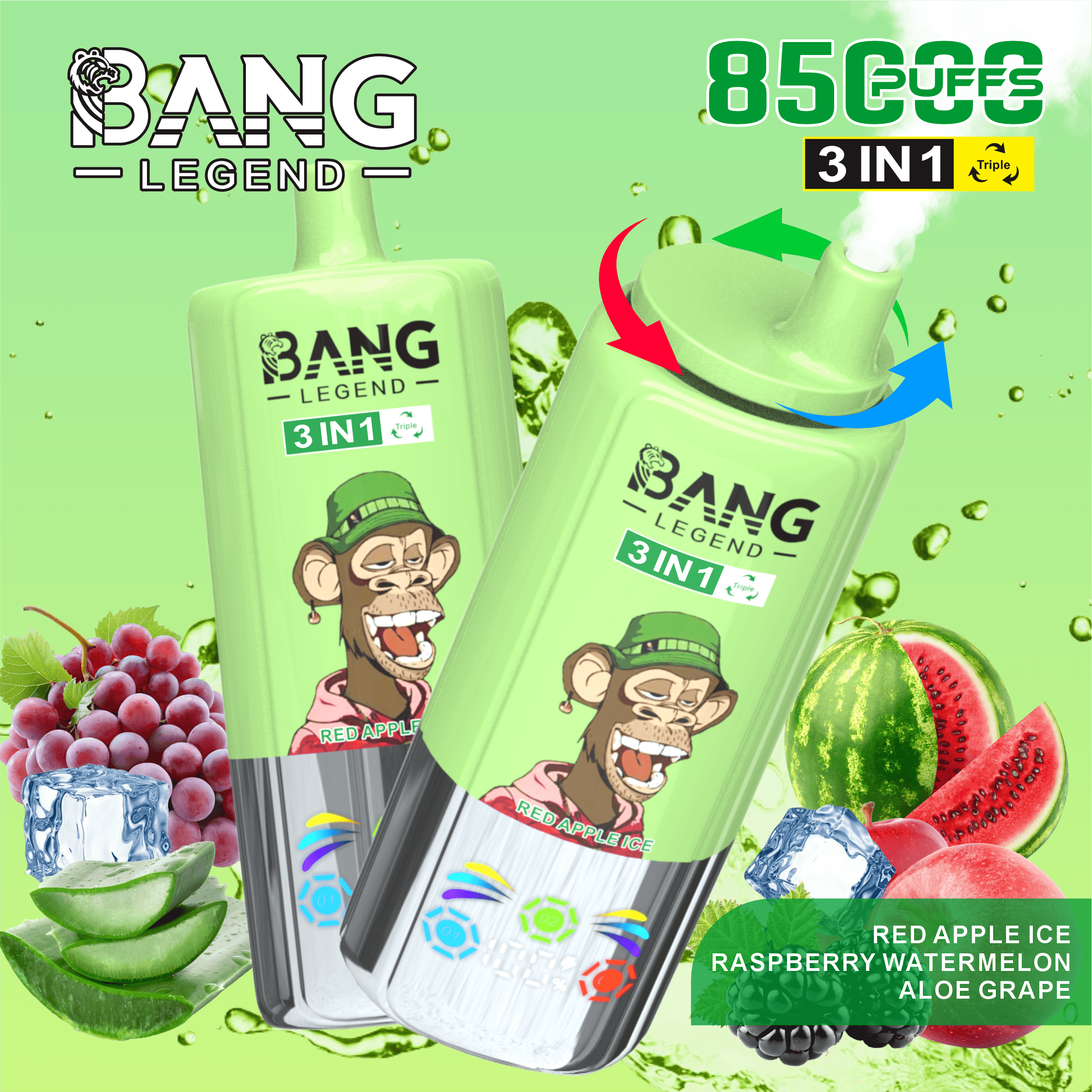 Bang Leader 85K Puffs Disposable Vape 3-in-1 Flavor Switch | Smart Display Monkey Design3種類フレーバー切替可能 使い捨てVAPE｜スマートディスプレイ付き モンキーデザイン