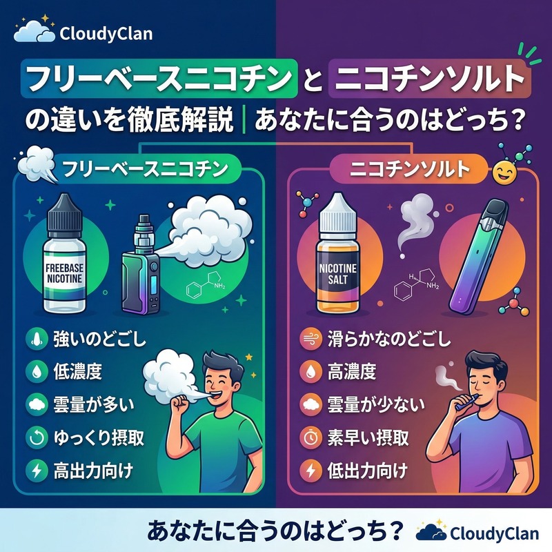 フリーベースニコチンとニコチンソルトの違いを徹底解説｜あなたに合うのはどっち？