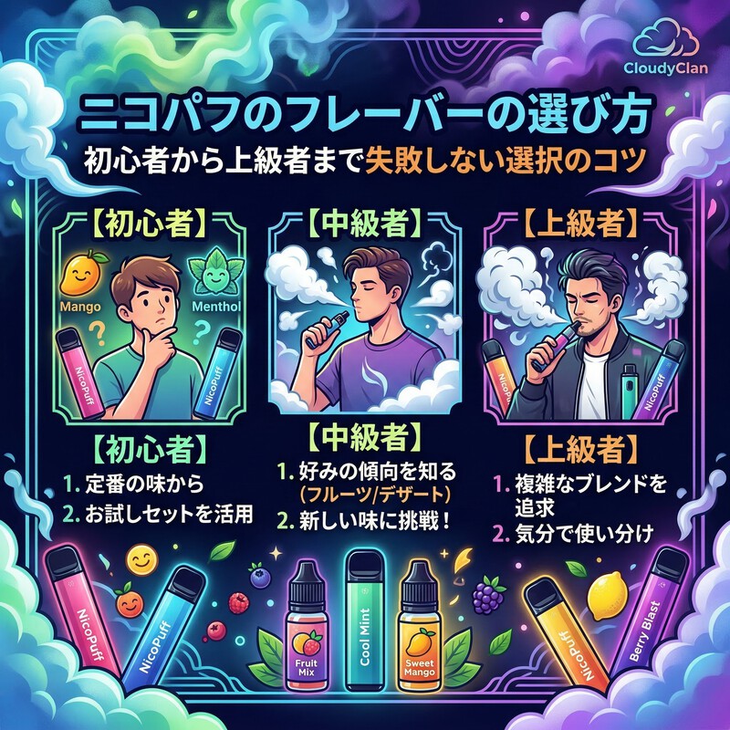 ニコパフのフレーバーの選び方｜初心者から上級者まで失敗しない選択のコツ