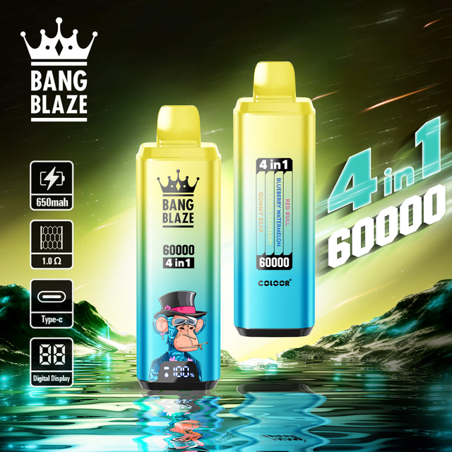 Bang Blaze 60000 Puffs 4in1 Vape | 56ML E-liquid, 650mAh Battery, Type-C Rechargeable, 12 Flavor Options60000パフ 4in1 ベイプ | 56ML Eリキッド、650mAhバッテリー、Type-C充電式、12種類のフレーバー