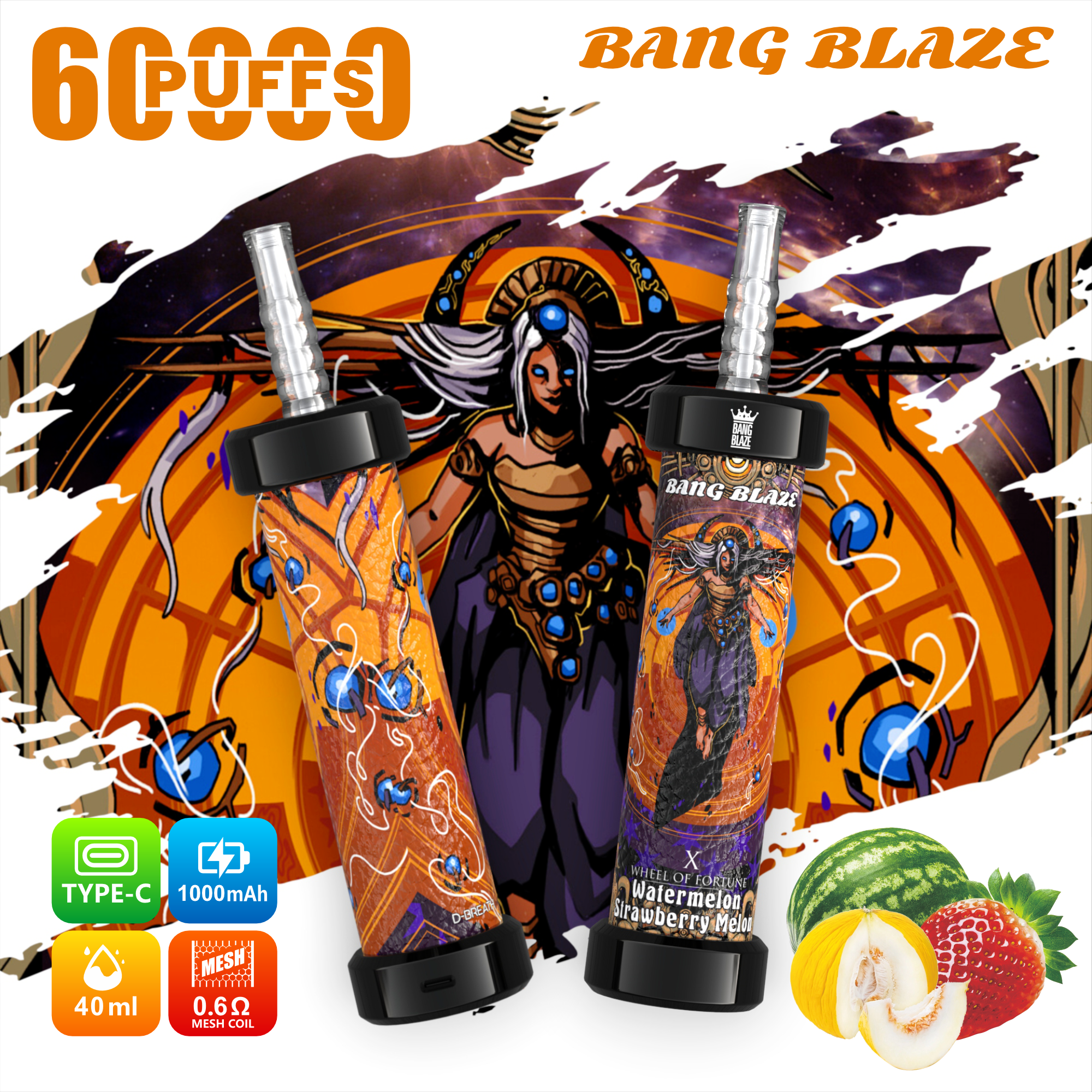 Bang Blaze 60000 Puffs Vape | 1000mAh Battery, 40ML E-liquid, Dual Coil, 14 Premium Flavors1000mAhバッテリー、40ML Eリキッド、デュアルコイル、プレミアムフレーバー14種類
