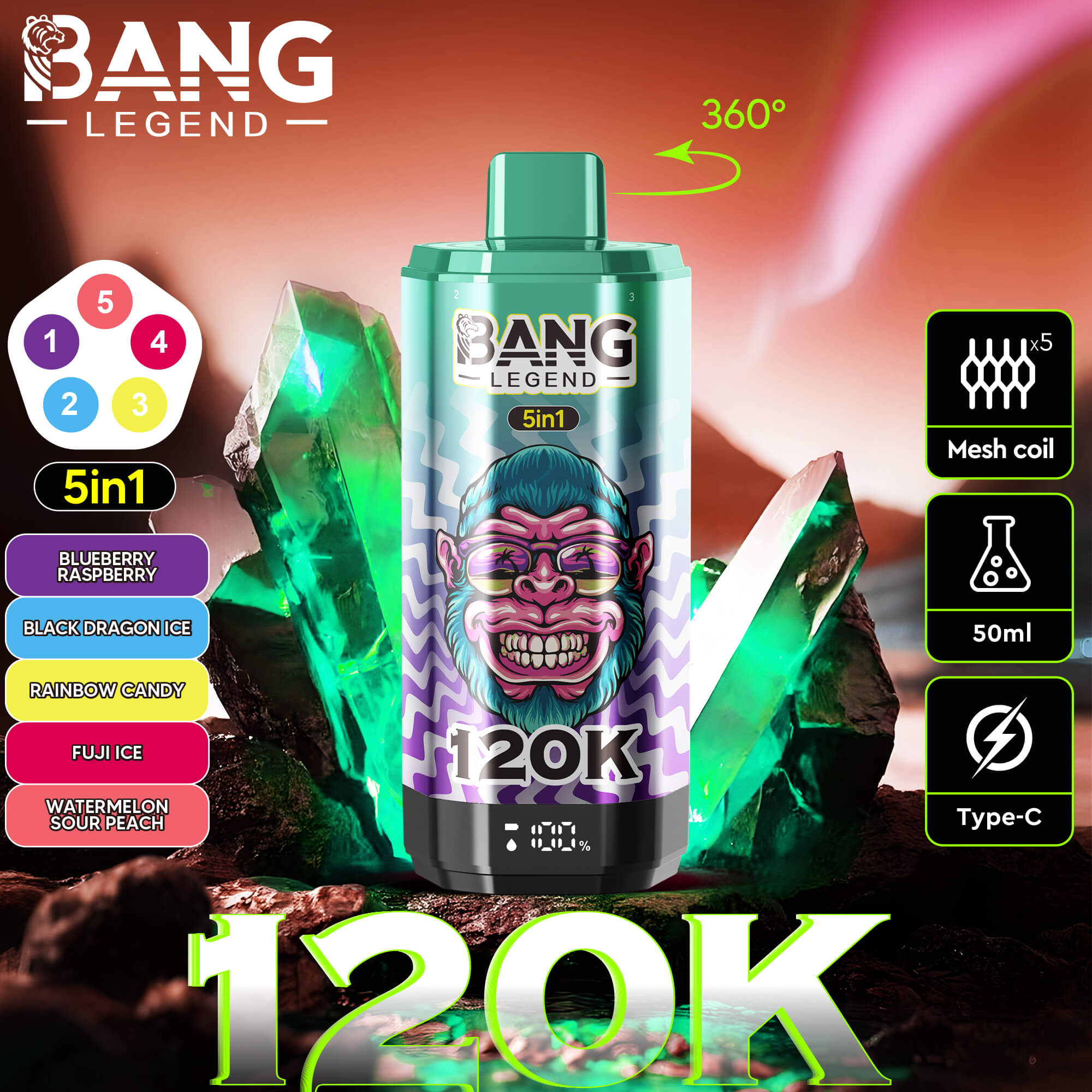 Bang Legend 120K Puffs 5in1 Vape – Maximum Flavor. Extreme Performance.120K パフ 5in1 Vape – 最大のフレーバー