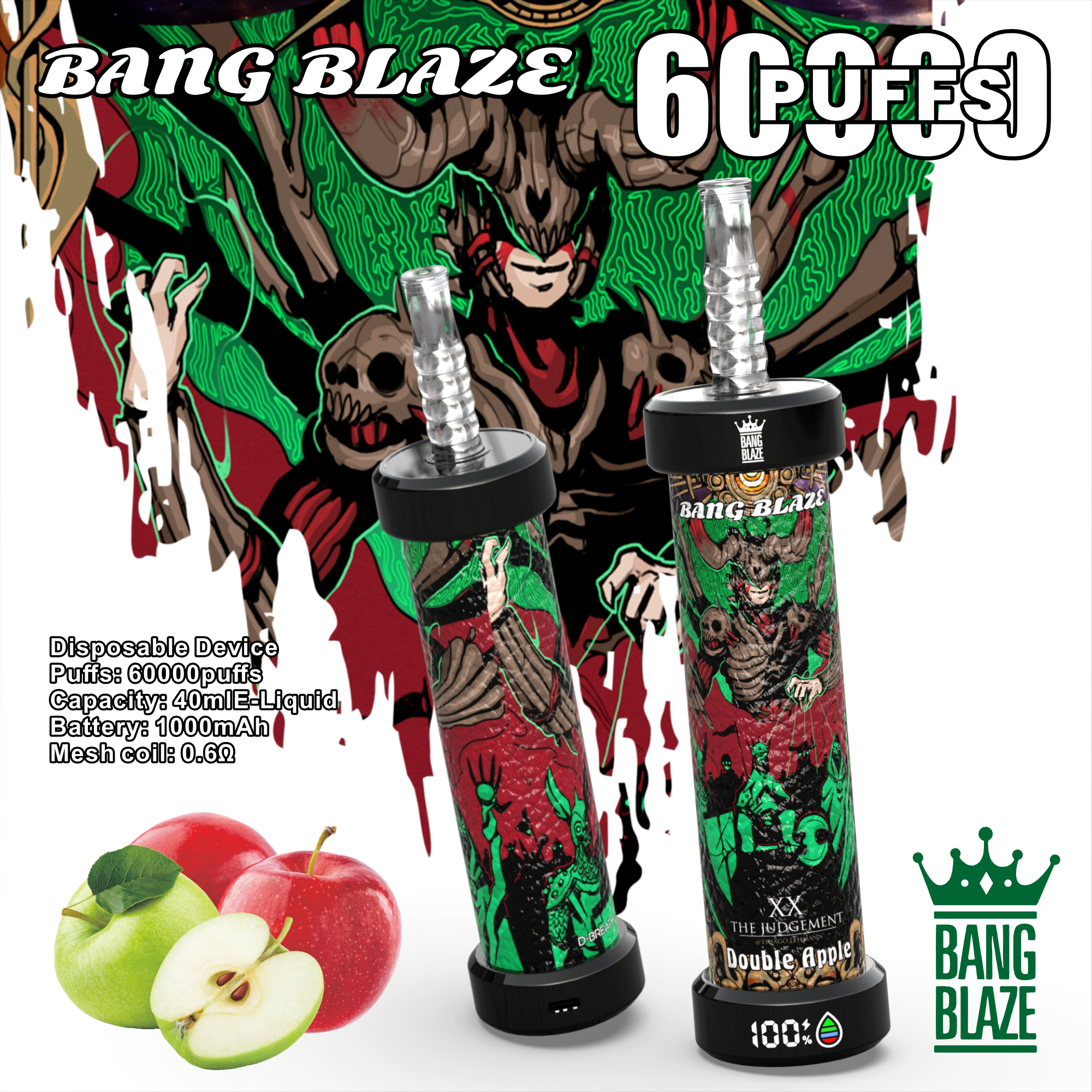 Bang Blaze 60000 Puffs Vape | 1000mAh Battery, 40ML E-liquid, Dual Coil, 14 Premium Flavors1000mAhバッテリー、40ML Eリキッド、デュアルコイル、プレミアムフレーバー14種類