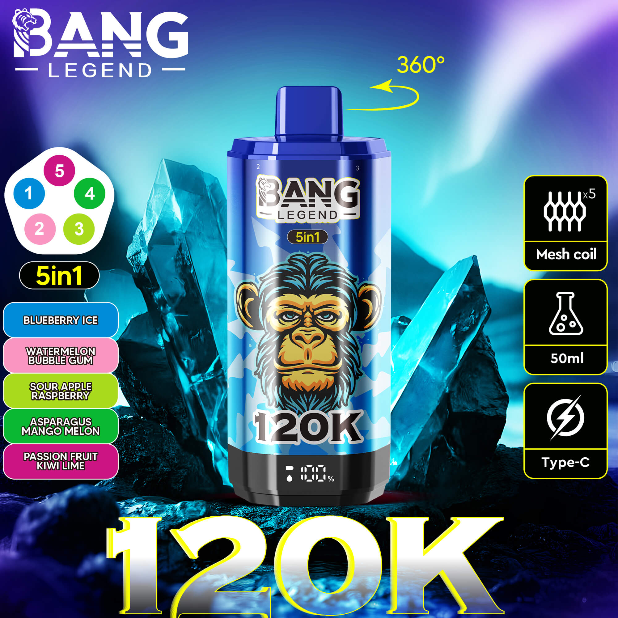 Bang Legend 120K Puffs 5in1 Vape – Maximum Flavor. Extreme Performance.120K パフ 5in1 Vape – 最大のフレーバー