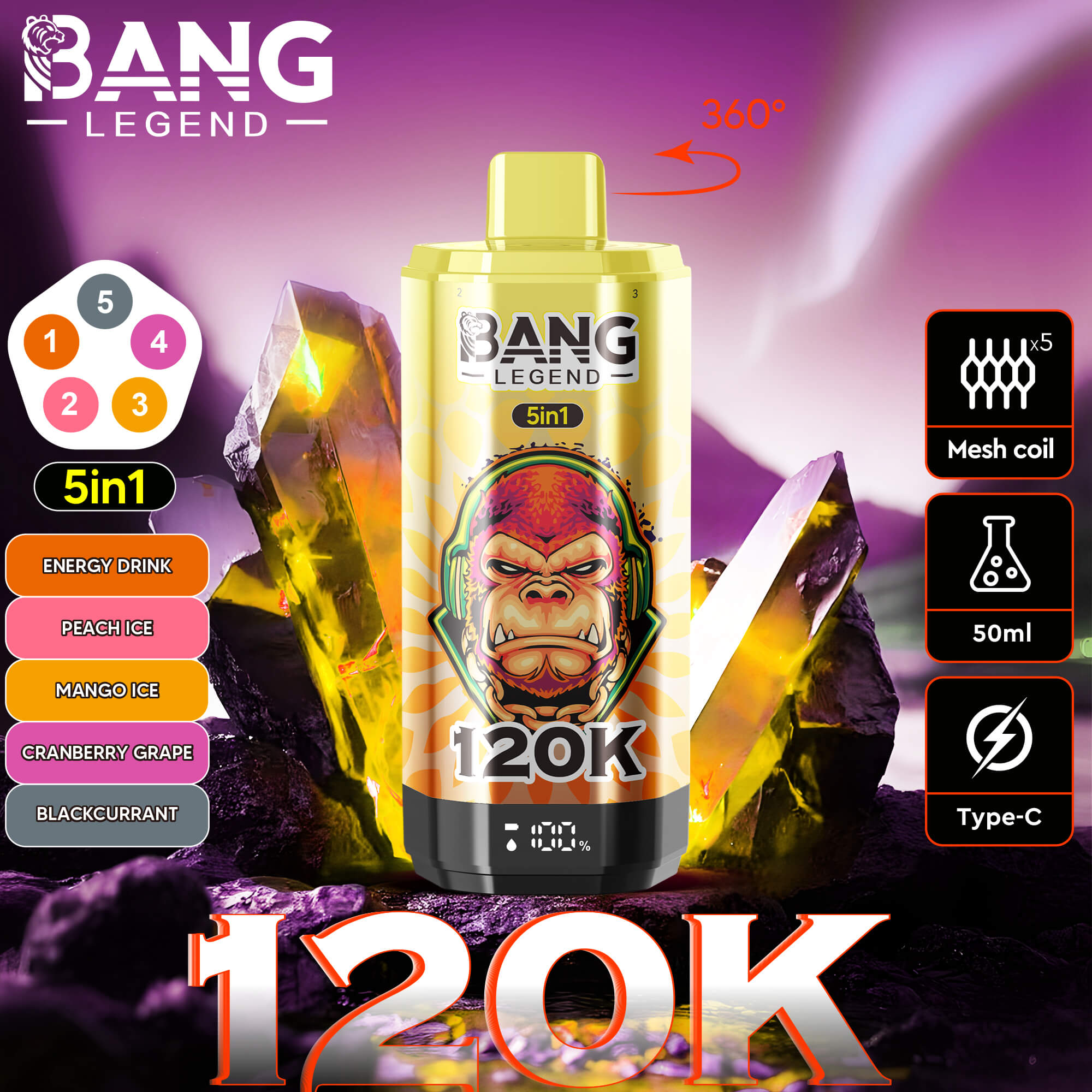 Bang Legend 120K Puffs 5in1 Vape – Maximum Flavor. Extreme Performance.120K パフ 5in1 Vape – 最大のフレーバー