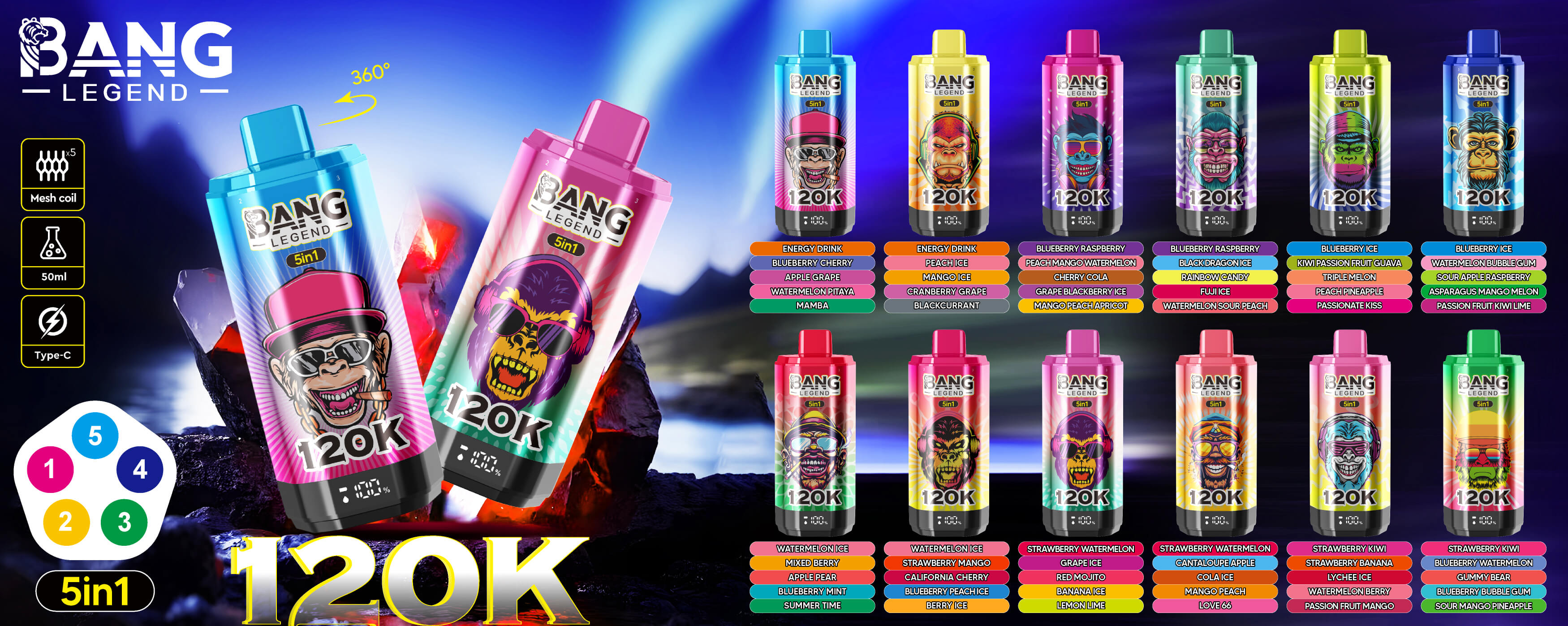 Bang Legend 120K Puffs 5in1 Vape – Maximum Flavor. Extreme Performance.120K パフ 5in1 Vape – 最大のフレーバー