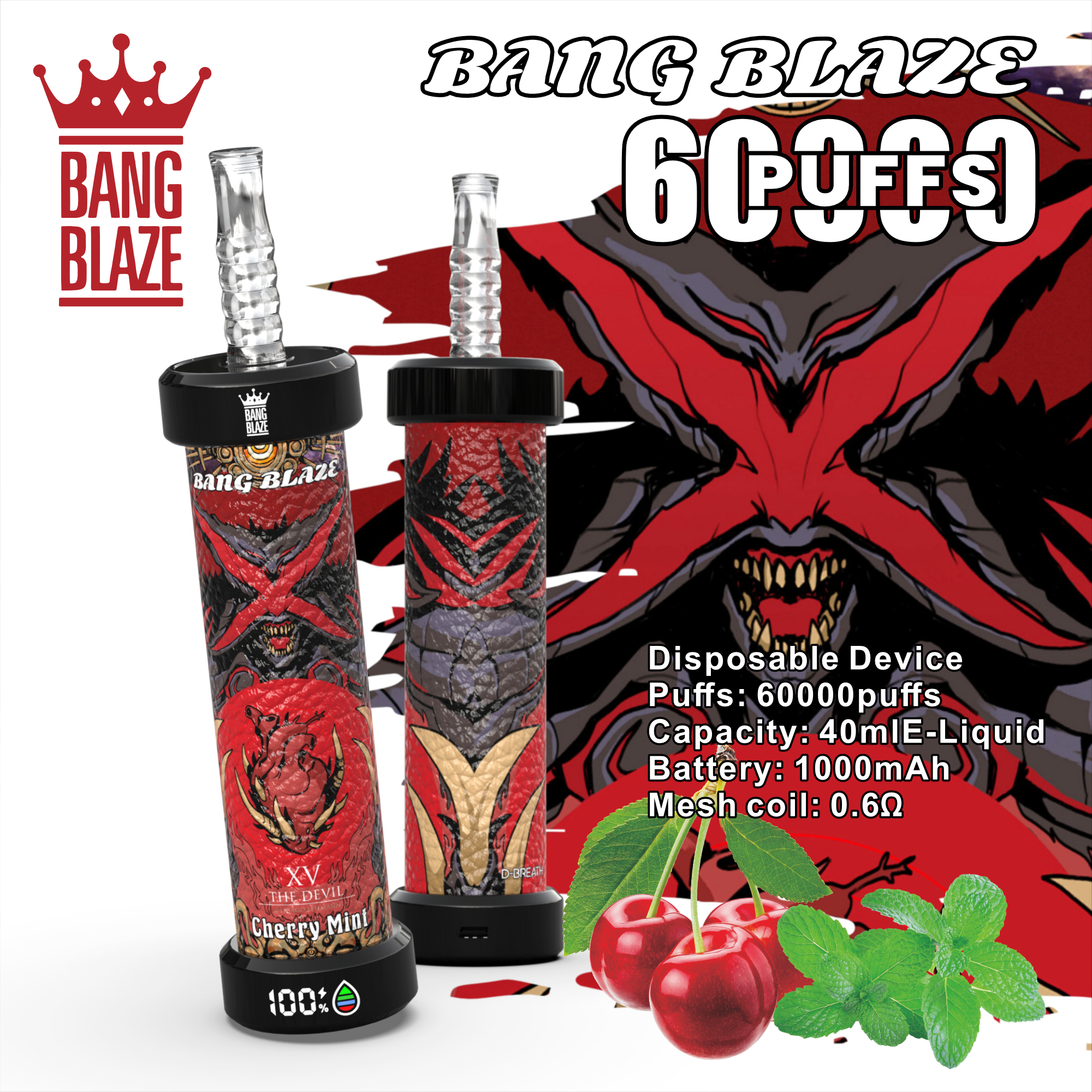 Bang Blaze 60000 Puffs Vape | 1000mAh Battery, 40ML E-liquid, Dual Coil, 14 Premium Flavors1000mAhバッテリー、40ML Eリキッド、デュアルコイル、プレミアムフレーバー14種類