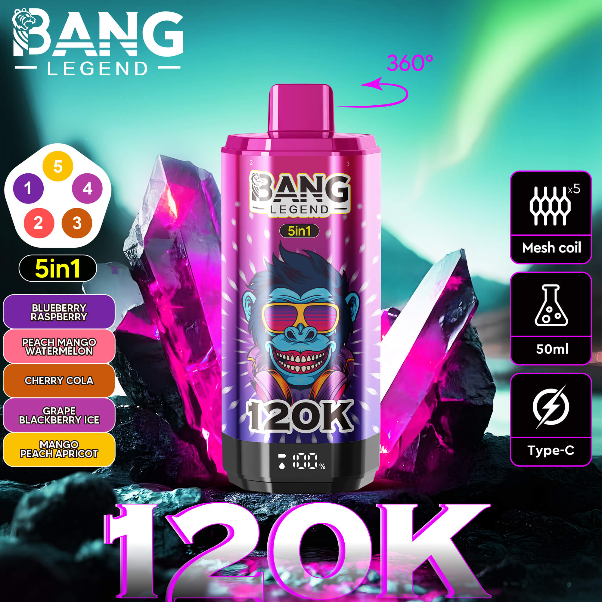 Bang Legend 120K Puffs 5in1 Vape – Maximum Flavor. Extreme Performance.120K パフ 5in1 Vape – 最大のフレーバー